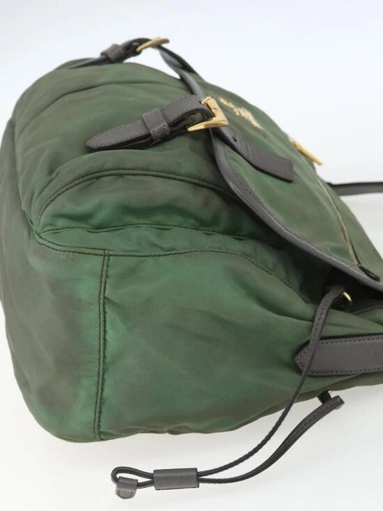 PRADA Shoulder Bag Nylon Green Gold Auth - Picture 3 of 16
